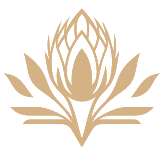 Protea Laxmi Consultancy logo, an imagining of the Protea flower, symbolising Transformation, Courage and Diversity.